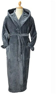 Dames deluxe badjas met capuchon - maat XS Grijs