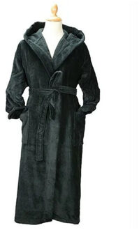 Dames deluxe badjas met capuchon Zwart - XS