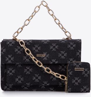 Dames Denim Messenger Bag met Monogram Zwart Katoen