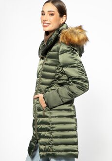 Dames Donsjack met Asymmetrische Sluiting Groen Nylon - L