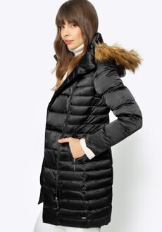 Dames Donsjack met Asymmetrische Sluiting Zwart Nylon - L