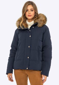 Dames Donsjack met Bont Capuchon, Marineblauw - maat Donkerblauw