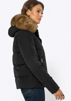 Dames Donsjack met Bont Capuchon, Zwart - maat L