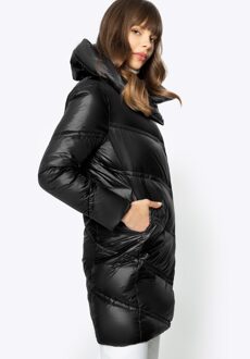 Dames Donsjack met Hoge Kraag Zwart Nylon - maat