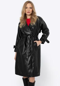 Dames dubbelrijs zwarte eco-leren jas - L