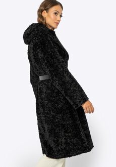 Dames Dubbelrijsjas met Capuchon, Zwart Polyester - maat