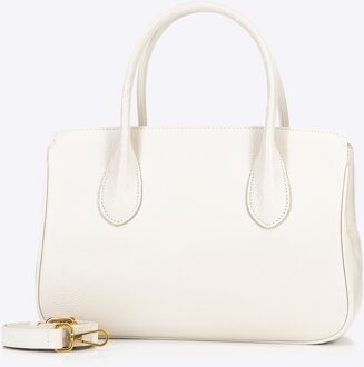 Dames Echt Leren Koffer met Kwastje en Gesp, Crème