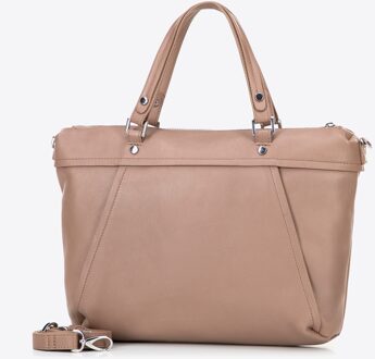 Dames echt leren shopper met kwastje, beige - maat