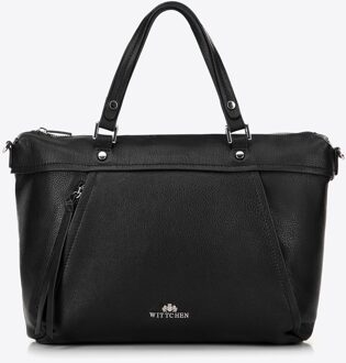 Dames echt leren shopper met kwastje, zwart