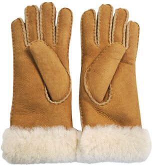 Dames Echte Bruine Schapenvacht Suède Handschoenen met Bont Manchet