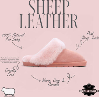 Dames Echte Schapenvacht Roze Suède Muiltjes Winterpantoffels - Luna