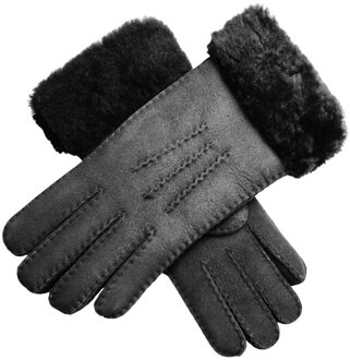Dames Echte Zwarte Schapenvacht Suède Handschoenen met Bont Manchet