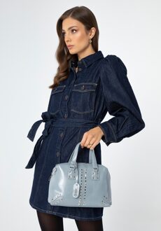 Dames eco-leren aktetas met kwastje, blauw