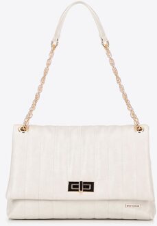 Dames eco-leren crossbody tas, groot, twee compartimenten, crème