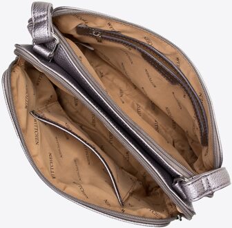 Dames eco-leren messenger bag, twee compartimenten, zilver