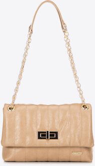 Dames eco-leren schoudertas, twee compartimenten, klein, beige