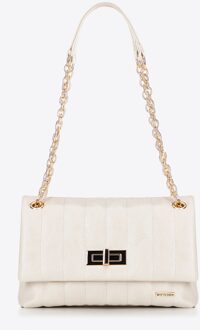 Dames eco-leren schoudertas, twee compartimenten, klein, crème - maat