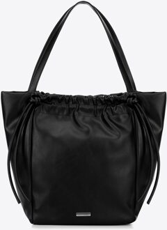 Dames eco-leren shopper met decoratieve banden, zwart - maat