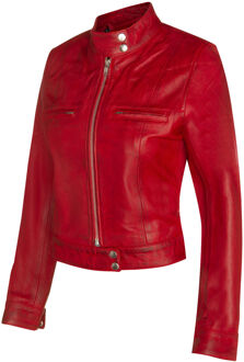 Dames effen leren motorbikerjack-Braga Rood - EU 44 / UK 16