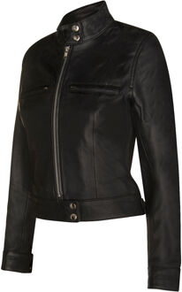 Dames effen leren motorbikerjack-Braga Zwart - EU 38 / UK 10