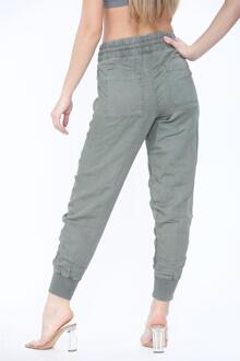 Dames Elastische Taille Katoenen Broek met Manchet in Khaki - maat Kaki