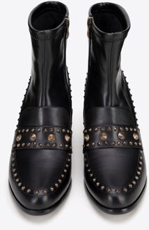 Dames enkellaarsjes met decoratieve klinknagels, zwart, natuurlijk leer - EU 40