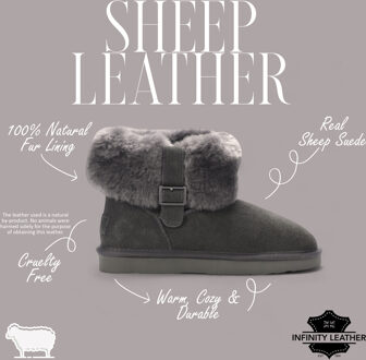 Dames enkellaarsjes van echt schapenvacht, grijs suède, winterlaarzen - graniet - EU 40