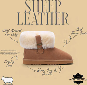 Dames enkellaarsjes van echt schapenvacht in bruin suède, winterlaarzen - Graniet - EU 37