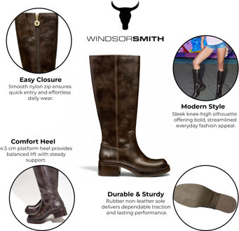 Dames Espresso Bruine Kunstleren Kniehoge Rijlaarzen - Techniek Donker Bruin - EU 37