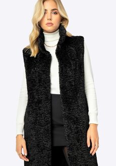 Dames Faux Sheepskin Lang Vest Zwart Polyester - S/M
