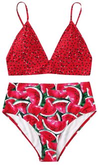 Dames Fruit Watermeloen Print Tube up Twee Stukken Bikini Set Push-Up Badpak Zomer Dames Badmode Badmode Voor Vrouwen Rood / L