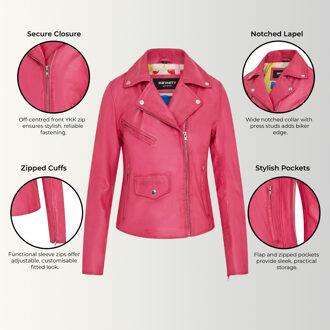 Dames fuchsia roze klassieke Brando biker leren jas - Broome - EU 52 / UK 24