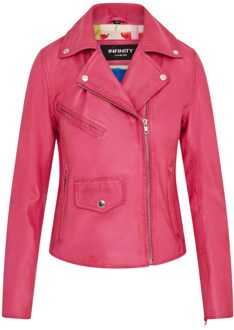 Dames fuchsia roze klassieke Brando biker leren jas - Soweto - maat EU 42 / UK 14