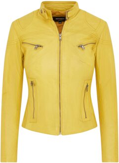 Dames geel slim-fit leren bikerjack - Maldon - maat EU 48 / UK 20