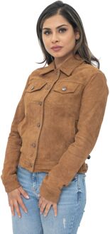 Dames geit suède trucker jeansjack-Astoria Bruin - EU 38 / UK 10