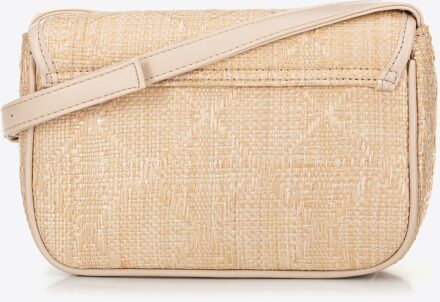 Dames gevlochten crossbody tas met klep, klein, beige, polypropyleen - maat
