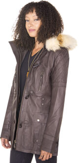 Dames gewatteerd leren parkajack-Brussel Bruin - EU 48 / UK 20