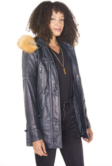 Dames gewatteerd leren parkajack-Brussel - maat EU 40 / UK 12 Navy