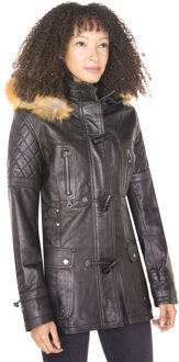 Dames gewatteerd leren parkajack-Brussel Zwart