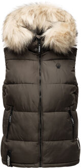 dames gewatteerd vest – Eisflöckchen met capuchon & imitatiebontkraag Grijs