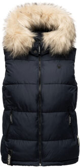dames gewatteerd vest – Eisflöckchen met capuchon & imitatiebontkraag - maat XS Blauw