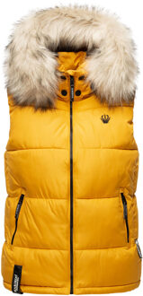 dames gewatteerd vest – Eisflöckchen met capuchon & imitatiebontkraag - maat XS Geel