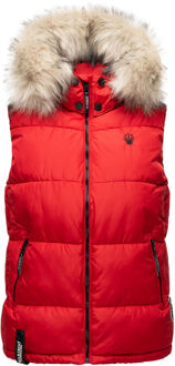 dames gewatteerd vest – Eisflöckchen met capuchon & imitatiebontkraag Rood - S