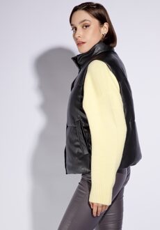 Dames gewatteerd vest van eco-leer, zwart - maat 2XL