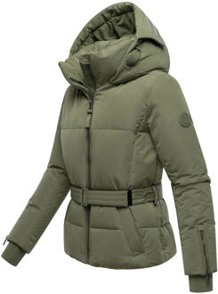 dames gewatteerde jas Aleyna met tailleceintuur & magneetsluitingen Groen - 2XL