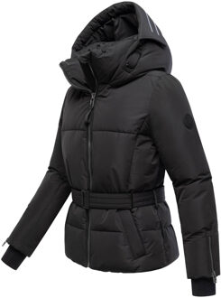 dames gewatteerde jas Aleyna met tailleceintuur & magneetsluitingen - maat 2XL Zwart