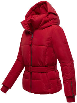dames gewatteerde jas Aleyna met tailleceintuur & magneetsluitingen Rood - S