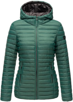 dames gewatteerde jas – Asraa, licht met capuchon & contrasterende voering Groen - S