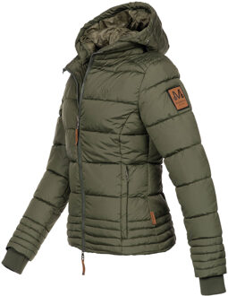 dames gewatteerde jas met afneembare capuchon & 2-weg rits Groen
