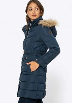 dames gewatteerde jas met capuchon, marineblauw polyester Donkerblauw